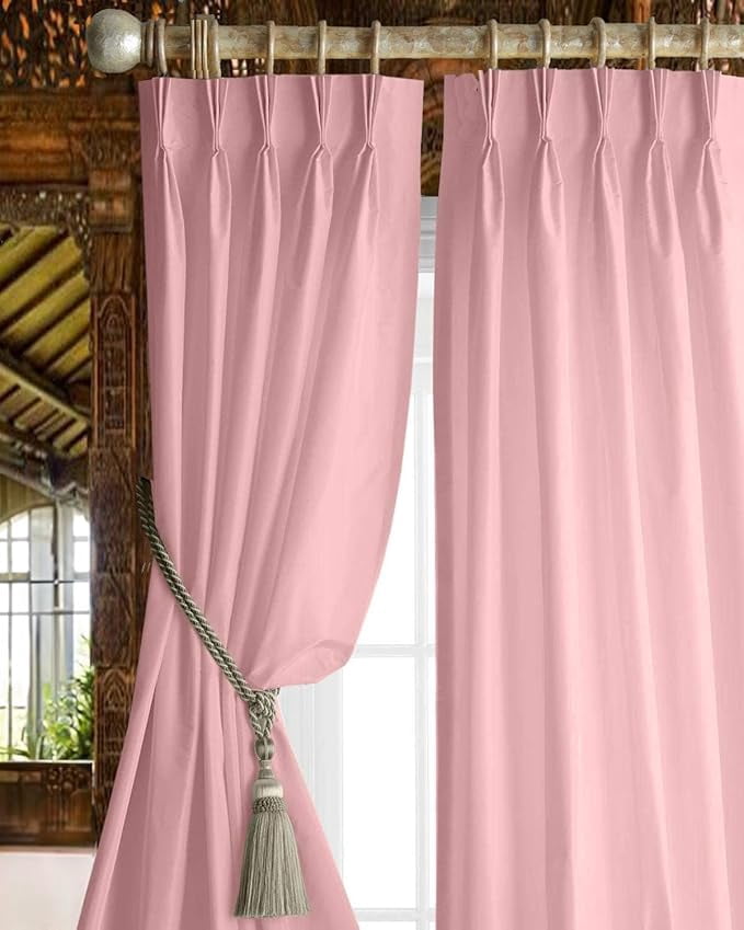 Homi Drapes Triple Pinch Pleated Blackout Curtains Thermal Insulated Room Darkening Drapes for Bedroom/Livingroom Along with 2 Panels,Tiebacks,Hooks (Baby Pink, 30"x63")