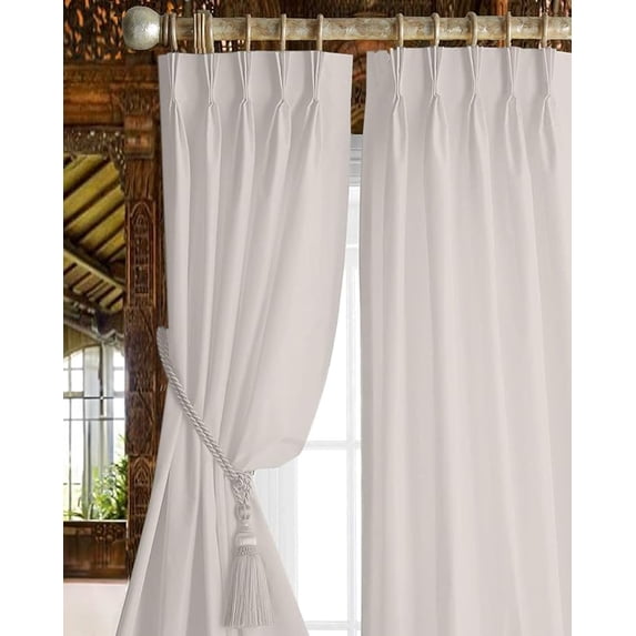 Homi Drapes Triple Pinch Pleated Blackout Curtains Thermal Insulated Room Darkening Drapes for Bedroom/Livingroom Along with 2 Panels,Tiebacks,Hooks (White, 40"x95")
