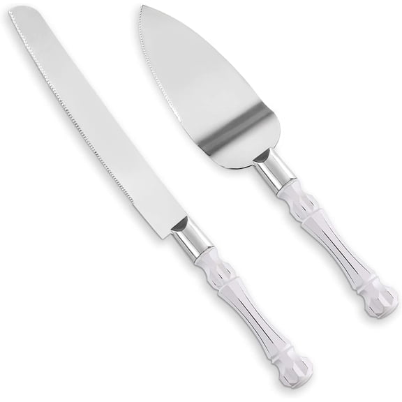 Homi Styles 2-Piece Dishwasher Safe Cake Knife and Server Set with White Handles