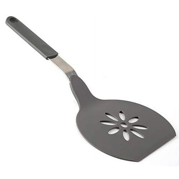 Homi Styles Jumbo Nylon Pancake Spatula | Wide Non-Stick Slotted Blade with Floral Cut-Out Design - Great for Pancake Flipper, and Egg Turner | 15 x 6.5 Inches (Gray)