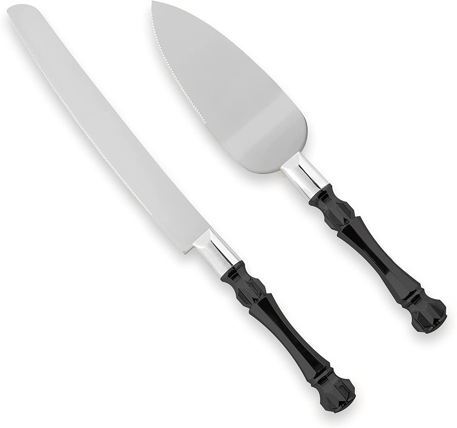 Homi Styles Wedding Cake Knife and Server Set Black Plastic Handles
