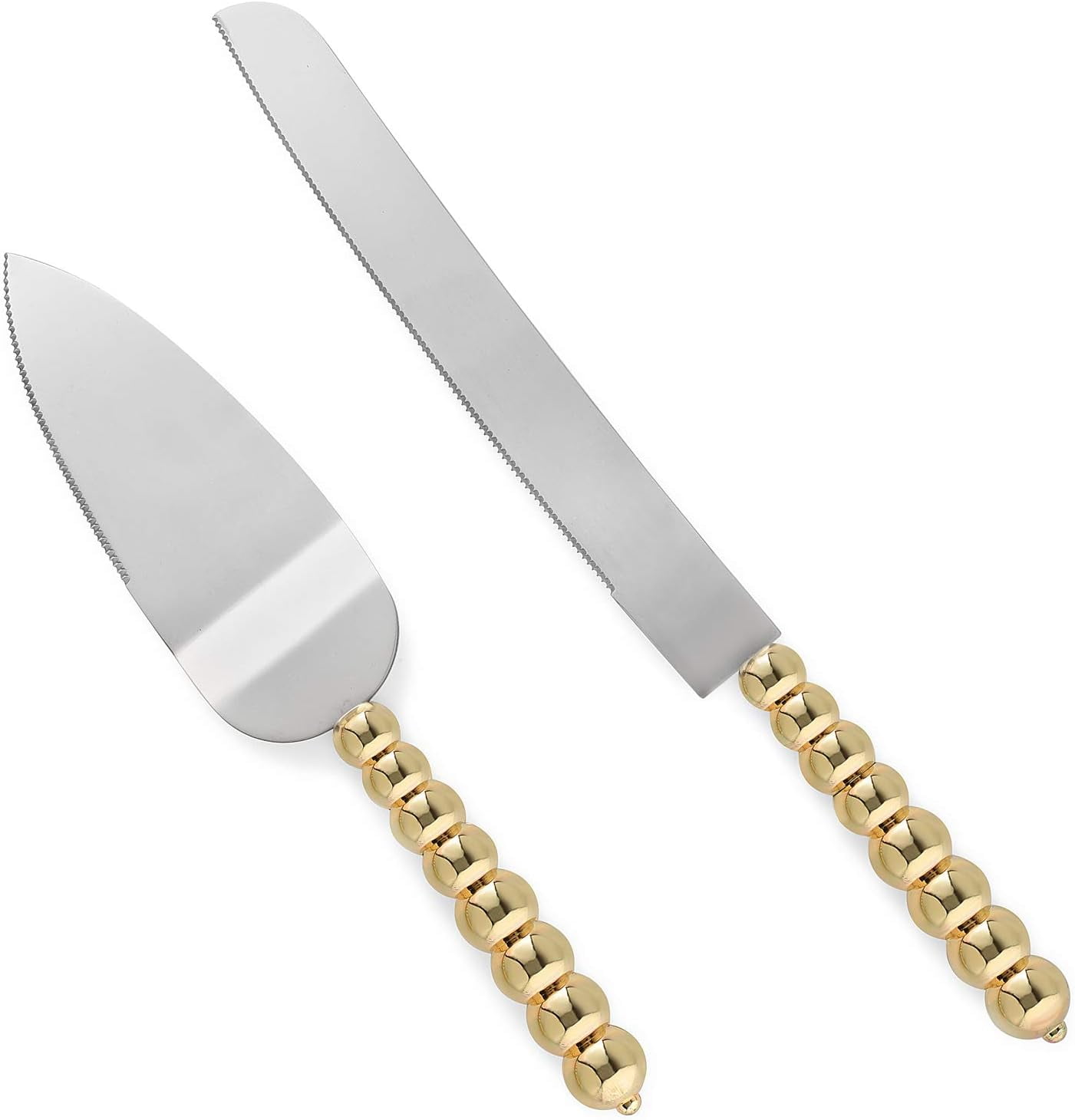 Homi Styles wedding cake knife and server set | Elegant Gold Color With Beaded Handles & Premium 420 Stainless Steel Blades | Cake & Pie Serving Set For Wedding Cake, Birthdays, Anniversaries, Pa
