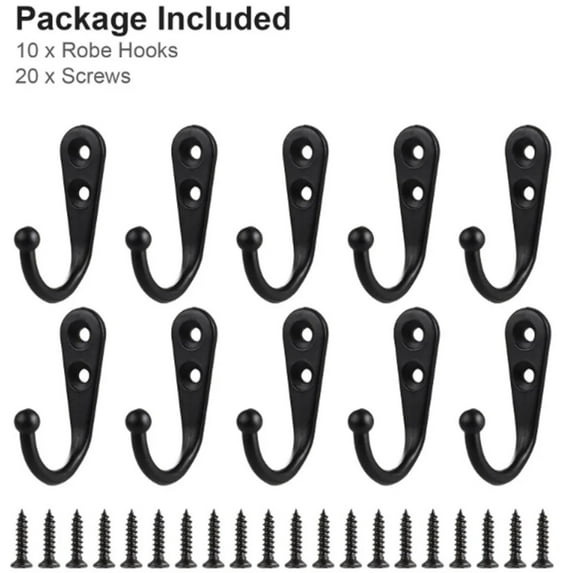 HomiTools 10 Pack Heavy Duty Wall Mounted Black Coat Hooks With 20 Screws Mudroom Hooks Backpack Hooks Robe Hooks Hat Hook Wall Coat Hooks; Heavy Duty Hangers; Mudroom Storage Black