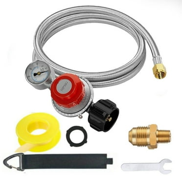 HomiTools 5FT High Pressure Propane Regulator Hose With Gauge 0~30 Adjustable Propane Tank Regulator Stainless Fit Propane Regulator Hose High Pressure Regulators Adjustable Gauge Multi-color