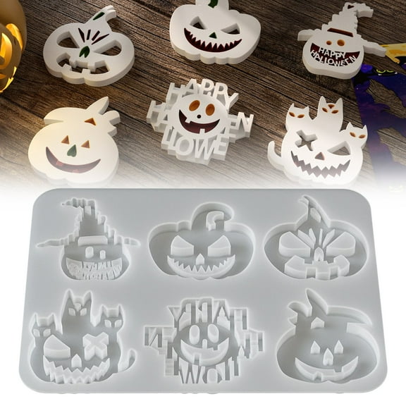 HomiTools Halloween Pumpkin Mold Resin Craft Kit Halloween Pumpkin Silicone 6 Shapes Pumpkin Resin Casting Halloween Decoration for Crafts Silver