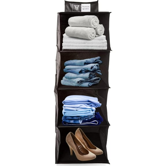 Homie Gear Wall Hanging Organizer, 4 Storage Case Racks - Collapsible Closets Organization Storage System for Towels, Clothes, Shoes, Caps, Hats, Belt & More for Closets Items - (Black)