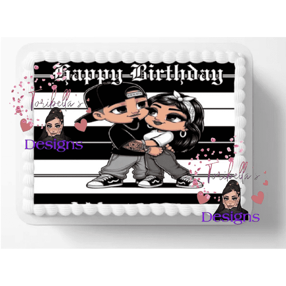 Homies Cholo and Chola Birthday Edible Cake Topper, by ToriBellas Designs