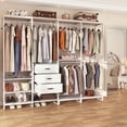 thumbnail image 1 of Homieaay Homieasy Wood Clothes Rack Wardrobe Closets for Hanging Clothes Heavy Duty Garment Rack, Large Corner L Shaped Closet System Organizer Walk-in Closet for Bedroom with 3 Wood Drawers, White, 1 of 8