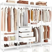 Homieaay Large Closet System, Heavy Duty Clothes Rack with 3 Wood Drawers, Walk in Closet Organizer with 11 Shelves for Checkroom, Bedroom, 74" L x 17.5" W x 83.5" H, Max Load 1000 lbs, White