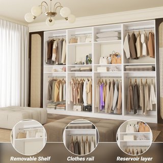 Homieasy 100 Inch Closet System, Freestanding Closet Organizer Wardrobe with 8 Hanging Rods and 17 Shelves, Adjustable Clothes Garment Rack, Sturdy Walk in Closet Tower, Set of 4, White
