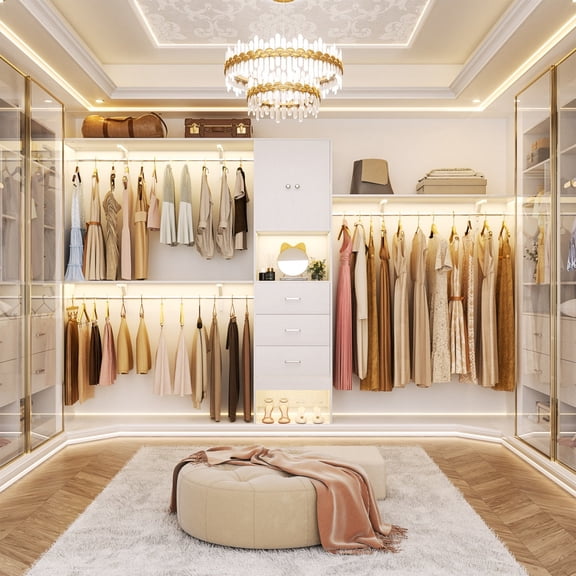 Homieasy 10FT Large Closet System with 3 Drawers, Heavy Duty Closet Organizer with Hanging Rods & Shelving, Wardrobe System for Closet, Bedroom, White