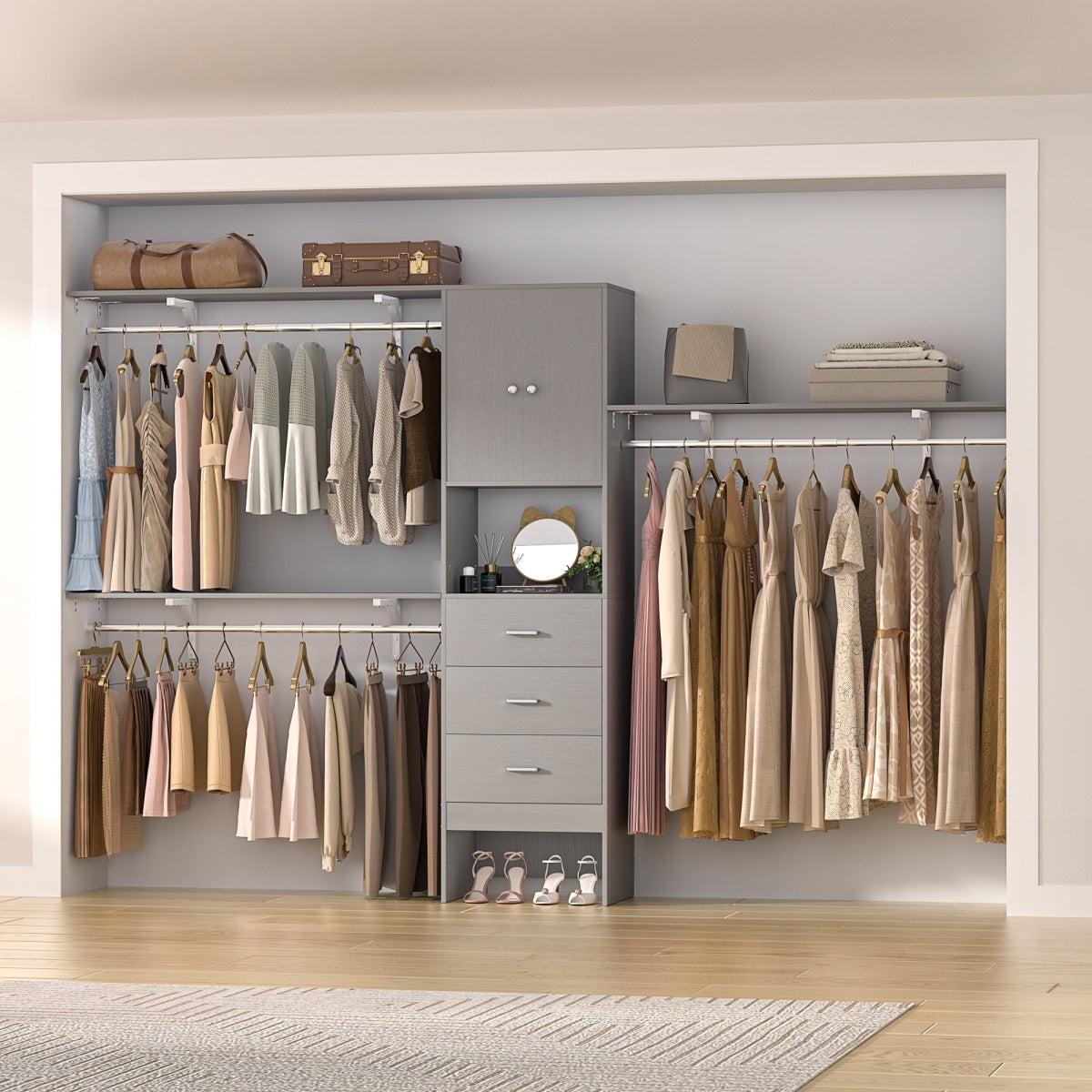 Homieasy 10FT Large Closet System with 3 Drawers, Heavy Duty Closet ...