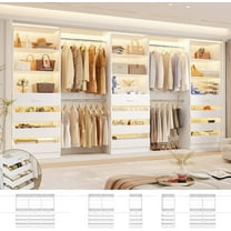 Homieasy 12-Drawer Customizable L-Shaped Closet System ,8.5-11.5 Ft with 4 Hanging Rods & 3 Tower,White