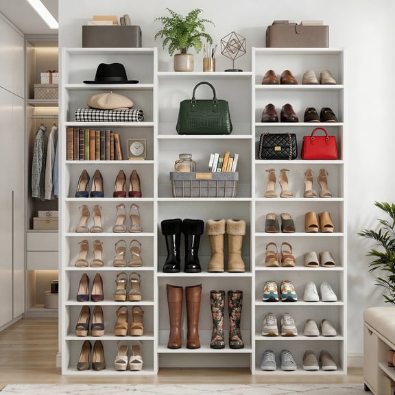 Homieasy 14-Tier Shoe Organizer - Holds 46+ Pairs, 22-Cubby Space-Saving Shoe Cabinet for Entryway, Hallway, Bedroom,White
