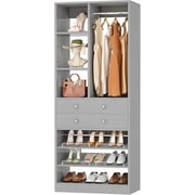 Homieasy 28-Inch Closet Organizer Tower   Free Standing Wardrobe Storage Unit with Drawers and Shelves, Closets System for Small Spaces,Gray