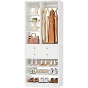 Homieasy 28-Inch Closet Organizer Tower   Free Standing Wardrobe Storage Unit with Drawers and Shelves, Closets System for Small Spaces,White
