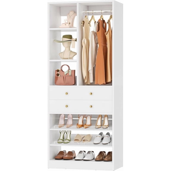 Homieasy 28-Inch Closet Organizer Tower – Free Standing Wardrobe Storage Unit with Drawers and Shelves, Closets System for Small Spaces,White