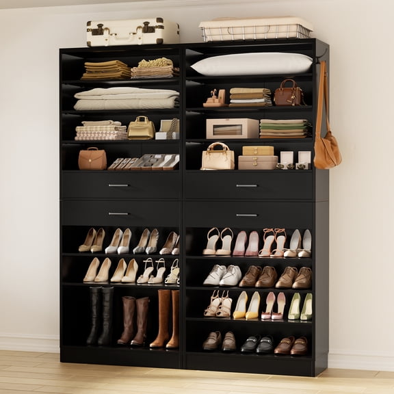 Homieasy 2-Pack 10-Tier Shoe Cabinet Set with 4 Drawers, 65cm Width Freestanding Organizer – for Entryway, Bedroom, Living Room,Black