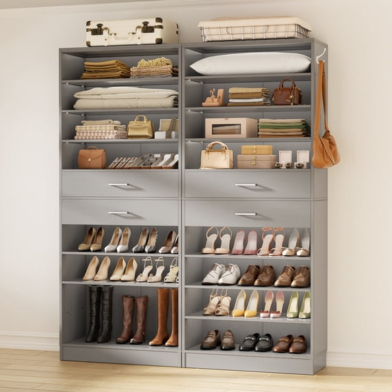 Homieasy 2-Pack 10-Tier Shoe Cabinet Set with 4 Drawers, 65cm Width Freestanding Organizer – for Entryway, Bedroom, Living Room,Gray