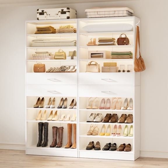 Homieasy 2-Pack 10-Tier Shoe Cabinet Set with 4 Drawers, 65cm Width Freestanding Organizer – for Entryway, Bedroom, Living Room,White