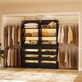 thumbnail image 1 of Homieasy 2-Pack Closet Organizer System: Dual 4-9Ft Adjustable Wardrobe Racks with 8 Wooden Drawers, Double Tower Storage, 8 Hanging Rods & Garment Racks ,Expandable Walk-In Closet Solution,Black, 1 of 8