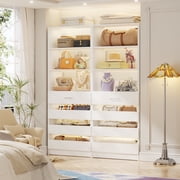 Homieasy 2-Pack Space-Saving Modular Armoire Closet Organizer with 8 Drawers & Adjustable Shelves - Expandable Wood Storage Cabinet for Bedroom/Entryway, Easy Assembly Tall Wardrobe Units ,White