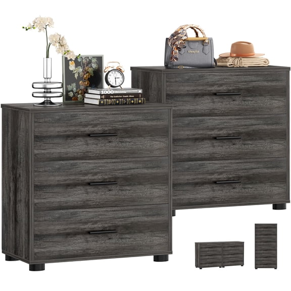 Homieasy 2-Pack Stackable Large Walk-in Closet Drawer System, Heavy-Duty Storage Organizer for Bedroom, Living Room & Closet,Gray Oak