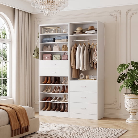 Homieasy 2-in-1 Storage Set: 10-Tier Shoe Cabinet with 2 Drawers + 2FT Freestanding Closet System with 3 Wood Drawers, White
