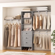 Homieasy 20'' - 96'' W Closet System with Wooden Drawers and Hanging RodsCut to Fit, Gray