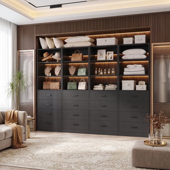 Homieasy 7.1 FT Freestanding Closet System 4-Piece Set, 85.2'' Closet Organizer System with 16 Drawers & 13 Shelves for Walk-in Closet, Bedroom, Black
