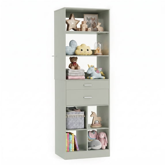 Homieasy 22" Floor-Standing Closet System, Multi-Tiered Wardrobe Storage Unit with Adjustable Shelves & Smooth-Glide Drawers,Cyan