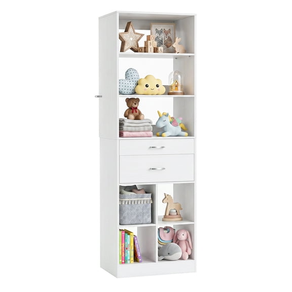 Homieasy 22" Floor-Standing Closet System, Multi-Tiered Wardrobe Storage Unit with Adjustable Shelves & Smooth-Glide Drawers, White