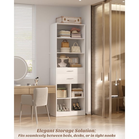 Homieasy 22" Floor-Standing Closet System, Multi-Tiered Wardrobe Storage Unit with Adjustable Shelves & Smooth-Glide Drawers, White