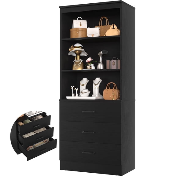 Homieasy 23.6" Closet System, Closet Organizer System with 3 Wood Drawers, Modular Small Walk-in Closets Storage Unit, Black