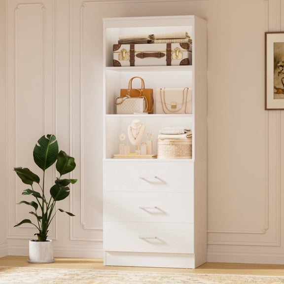 Homieasy 23.6" Closet System, Closet Organizer System with 3 Wood Drawers, Modular Small Walk-in Closets Storage Unit, White