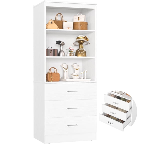 Homieasy 23.6" Closet Drawers System, Wood Closet Organizer System with 3 Drawers, Modular Small Walk-in Closets Storage Unit, White