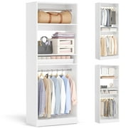 Homieasy 25  Closet System, Freestanding Closet Organizer Wardrobe with Hanging Rods and Shelves, Adjustable Clothes Garment Rack, Sturdy Walk in Closet Tower, White