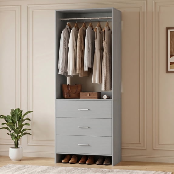 Homieasy 24'' W Closet System with Wooden Drawers, Gray