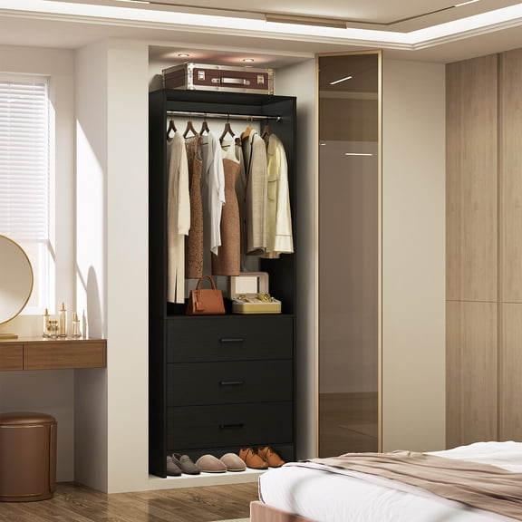 Homieasy 24'' W Closet System with Wooden Drawers, Black