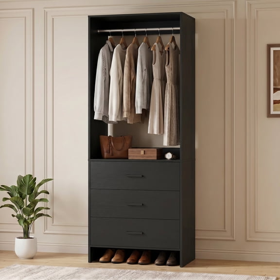 Homieasy 24'' W Closet System with Wooden Drawers, Black