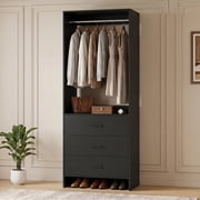Homieasy 24 W Closet System with Wooden Drawers, Black