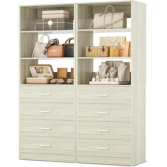 Homieasy 3.55FT Closet Organizer System with 8 Wood Drawers and 6 Shelves, Modular Walk-in Closets Storage Unit for Walk-in Closet, Bedroom, White Oak(2 Packs)