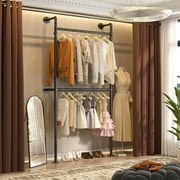 Homieasy 3.5FT Wall Mounted Industrial Pipe Clothing Rack, Heavy Duty & Reversible Garment Rack for Closet, Small Walk-in Wardrobe System, Black