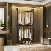 Homieasy 3.5FT Wall Mounted Industrial Pipe Clothing Rack, Heavy Duty & Reversible Garment Rack for Closet, Small Walk-in Wardrobe System, Black