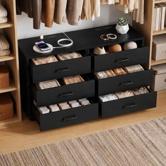 Homieasy 3 Drawer Dresser Set of 2 with Charging Station for Bedroom, Living Room, Black