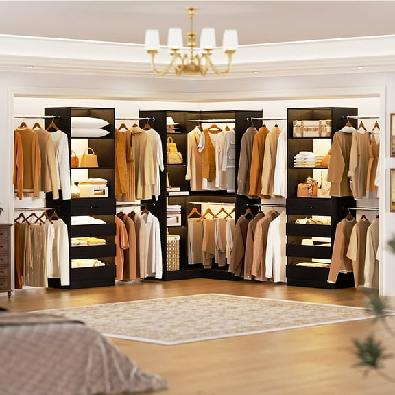 Homieasy 3-Piece Freestanding Wardrobe,79"-267" Adjustable Closet System with Drawers & Shelves for Bedroom/Closet Storage,Black