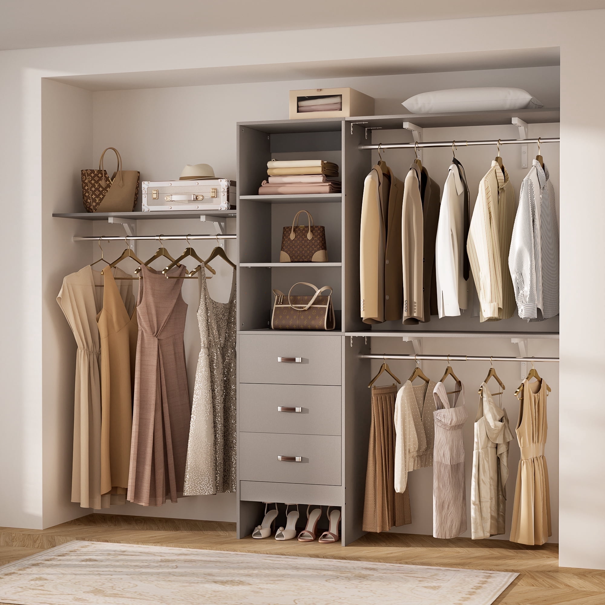 Homieasy 20.2-96 Inch Heavy Duty Closet System with Wooden Drawers
