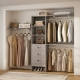 thumbnail image 1 of Homieasy 20.2‘’ - 96‘’ W Closet System, Walk In Closet Organizer with 3 Shelving Towers, Heavy Duty Clothes Rack with 3 Drawers, Built-In Garment Rack, Gray, 1 of 9