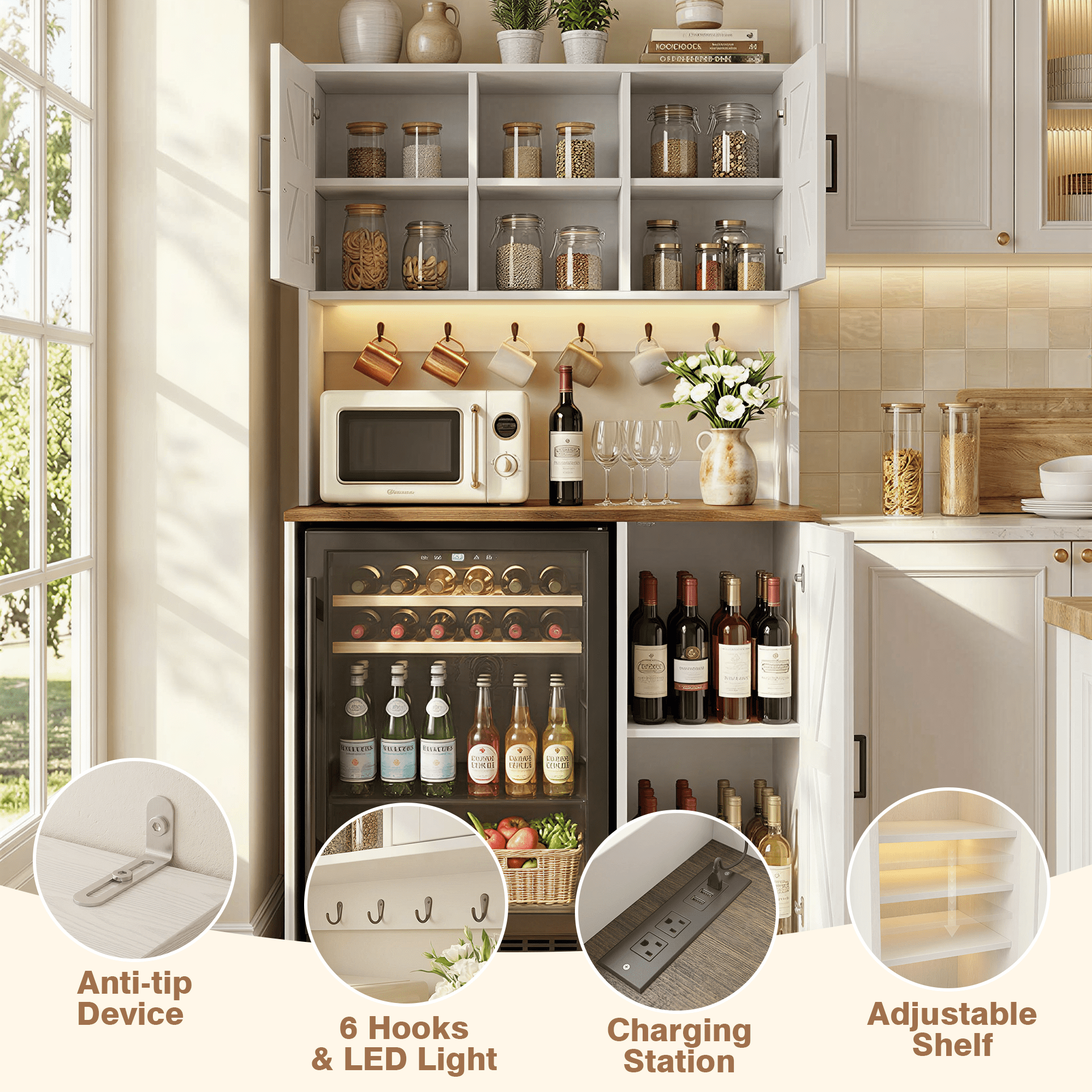 Homieasy 3-in-1 Mini Fridge Cabinet & Coffee Bar Station - with Power ...