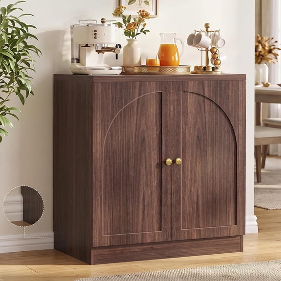 Homieasy 31.5" Wide Modern Arched Door Sideboard Buffet Cabinet with Adjustable Shelf, Walnut